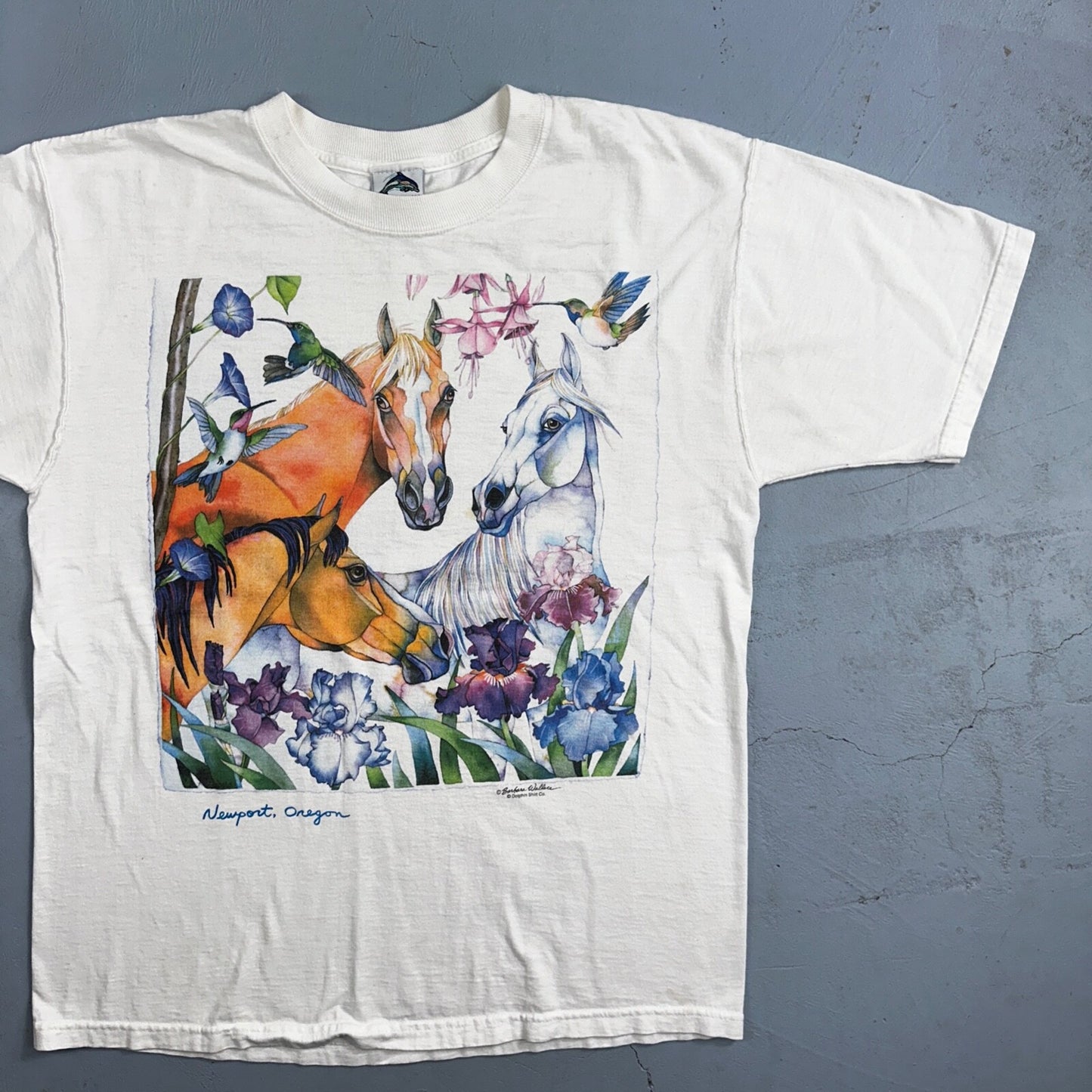 Abstract Horses VTG T Shirt Barbra Wallace Dolphins Newport Oregon Country Art