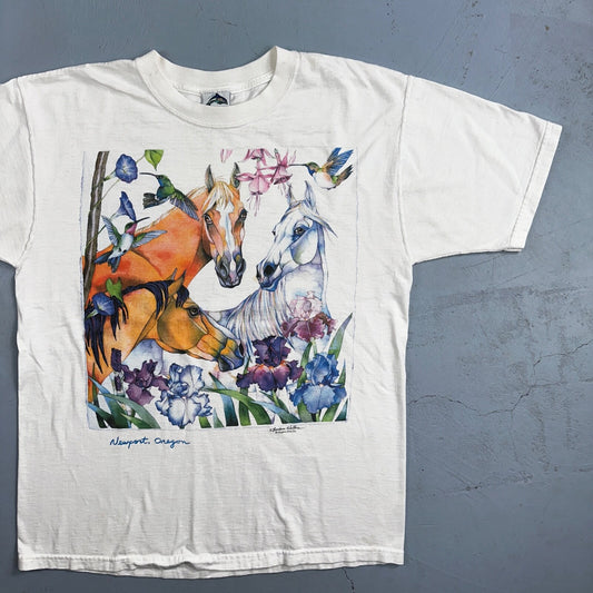 Abstract Horses VTG T Shirt Barbra Wallace Dolphins Newport Oregon Country Art