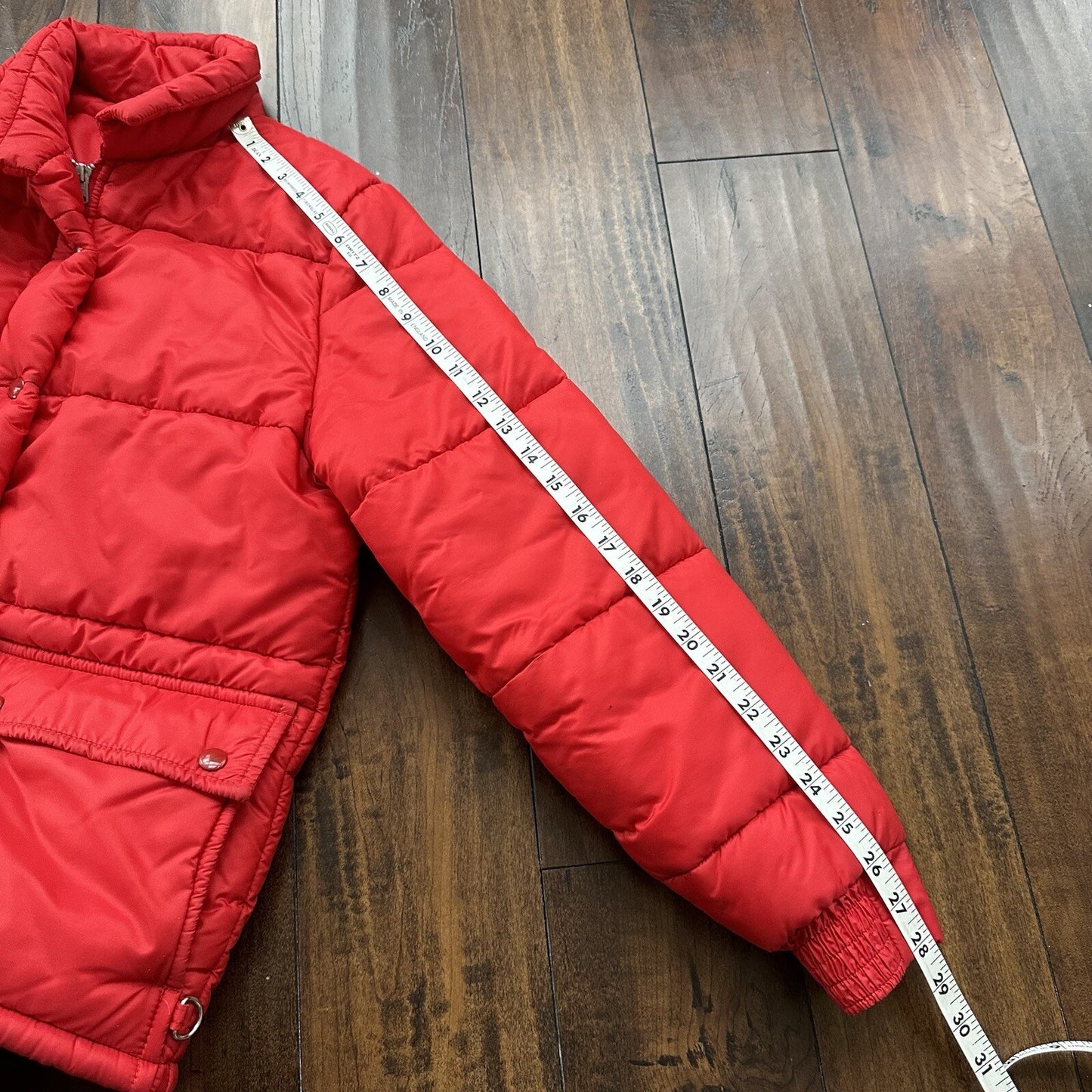 Vintage 60s Red Down Insulated Quilted Puffer Jacket M 1960s 70s Rockabilly