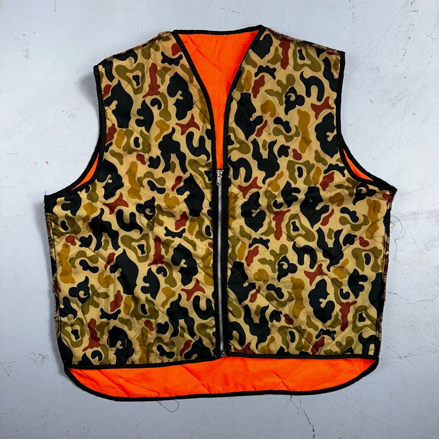 Vintage Duck Camo Vest Adult Large Camouflage Puffer Reversible Hunting Fishing