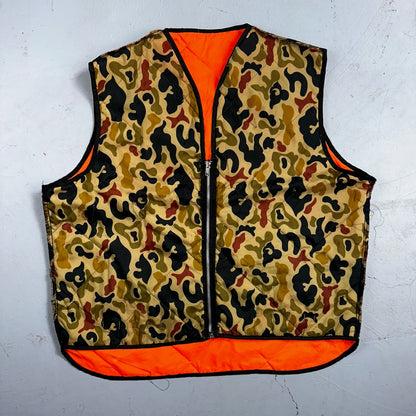 Vintage Duck Camo Vest Adult Large Camouflage Puffer Reversible Hunting Fishing