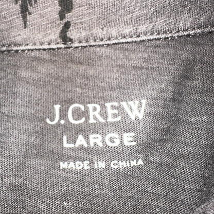 J CREW Polo Shirt Mens Large Gray Short Sleeve Pocket Tropical Palm Trees