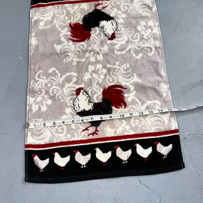 Kitchen Dish Towel Woven Design Rooster, Red Cotton Cute Chickens
