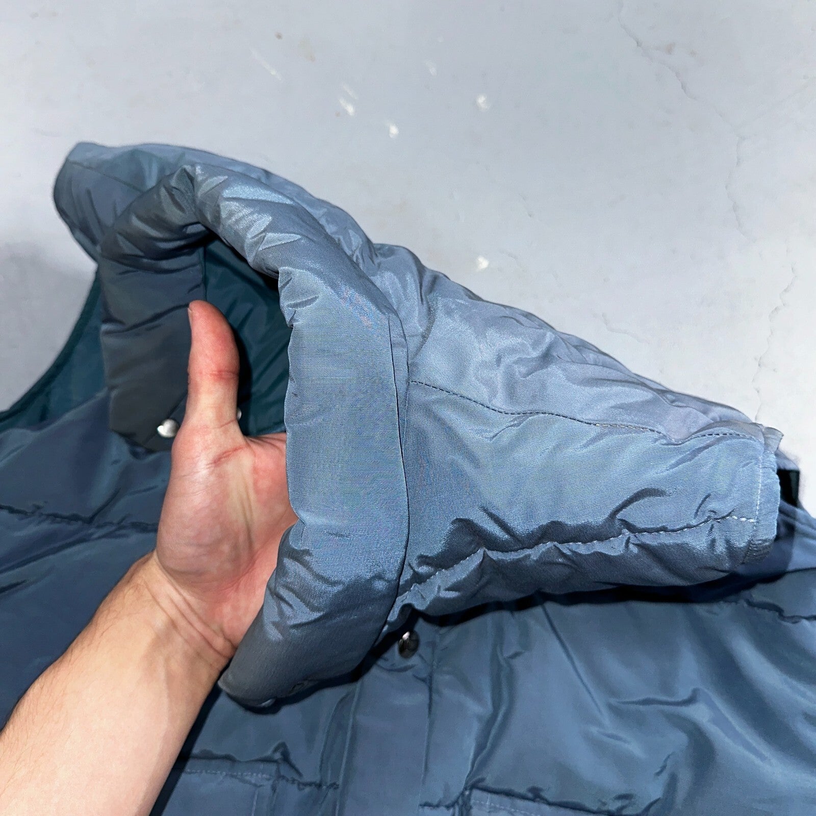 Woolrich VTG Vest Mens L Baby Blue Puffer Down Quilted Snap Up Made In USA 80s