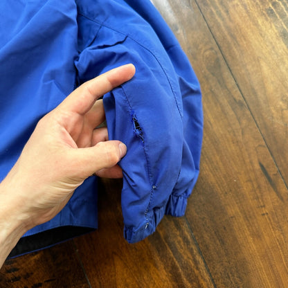 Eddie Bauer Windbreaker Jacket Mens M Blue Vintage Full Zip Ultrex Hooded RIPPED