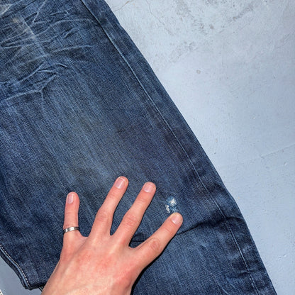 Levis 501 Y2K XX Straight Leg Jeans Blue VTG Whiskers Wash 36x32 Act 36x30