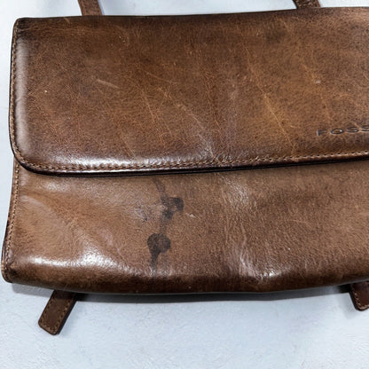 Vintage Fossil Y2K 2000 90's Brown Leather Satchel Shoulder Bag Purse