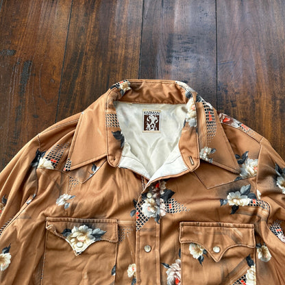 VTG 80s Karman Plaid Shirt Mens Extra Long Tail Pearl Snap Button Up Poly