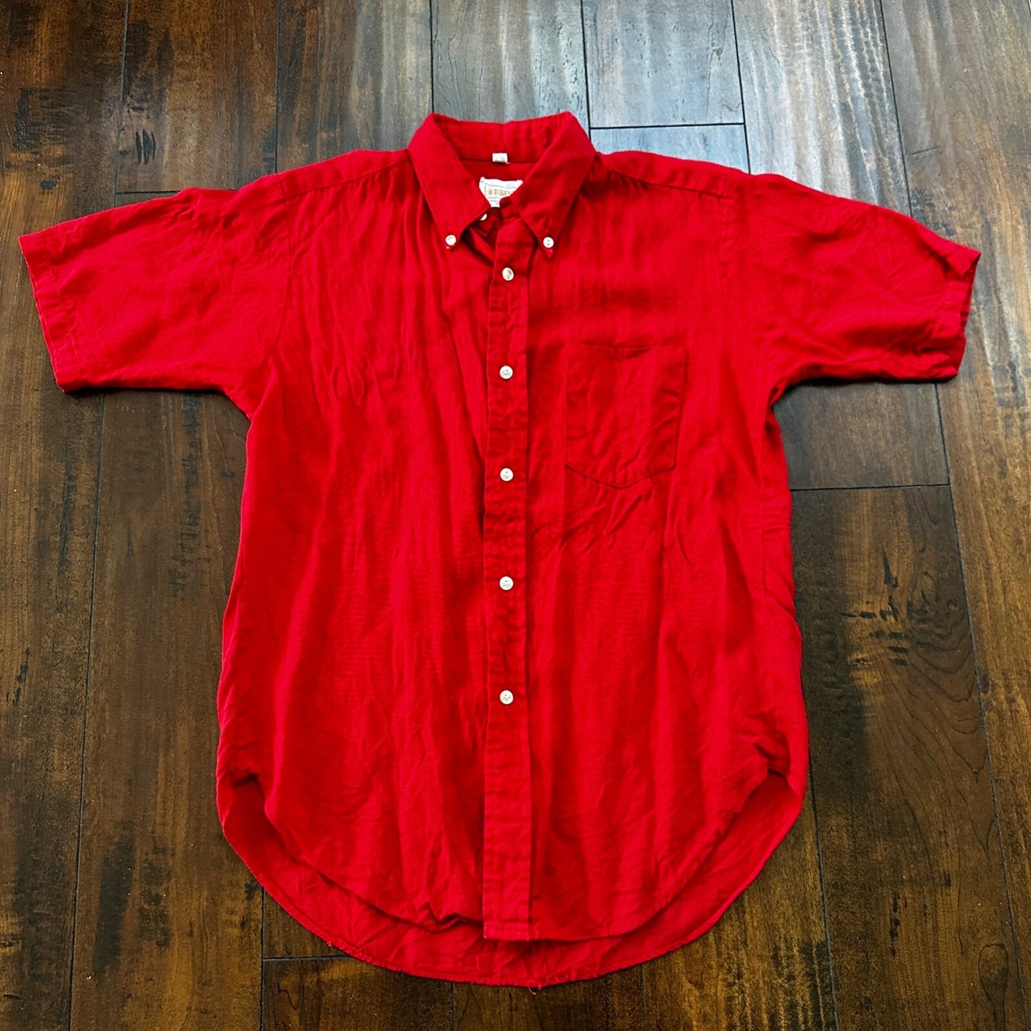 VINTAGE 1970’s Brent Red Flannel Short Shirt Button Down Medium Rockabilly