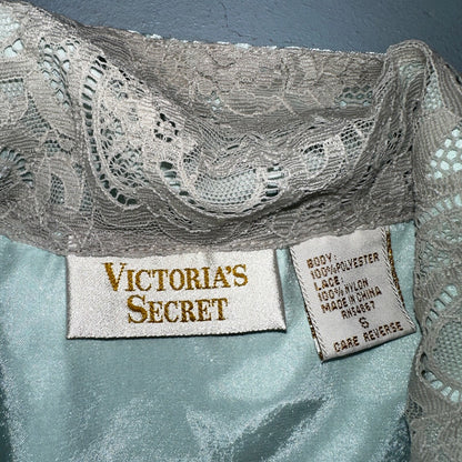 Vintage Victoria’s Secret Green Mint Satin Button Pajama Shirt Dress S 1990s