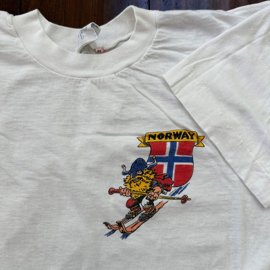 Norway VTG T Shirt White Basic Travel Viking Skiing Cute Funny Random Europe