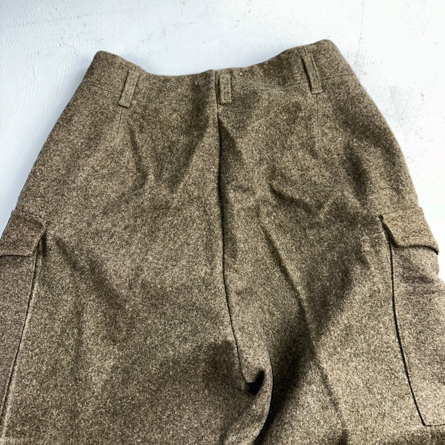 Vintage 1940s Swedish Army Wool Cargo Heavy Pants WWII Leather Straps 35x32