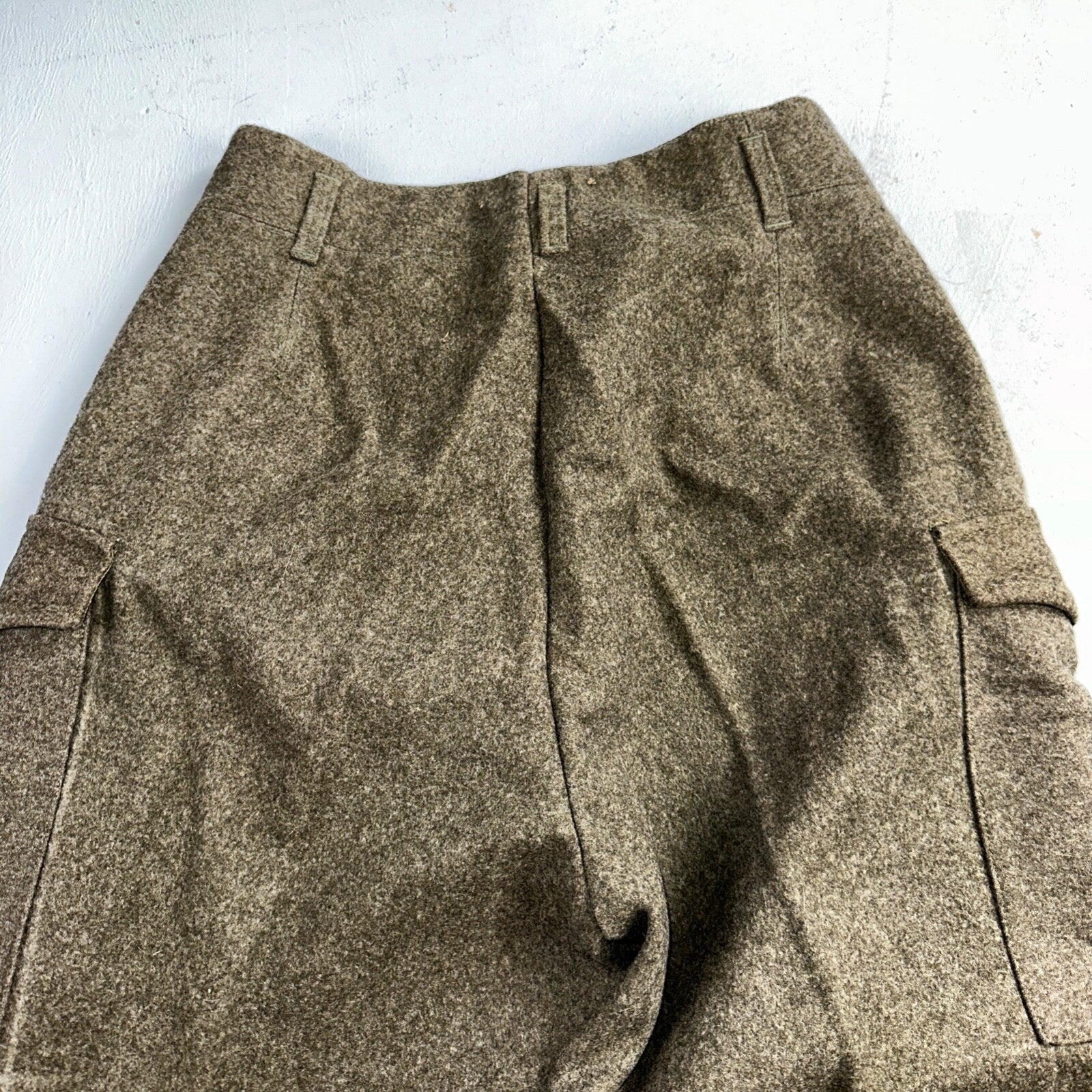 Vintage 1940s Swedish Army Wool Cargo Heavy Pants WWII Leather Straps 35x32