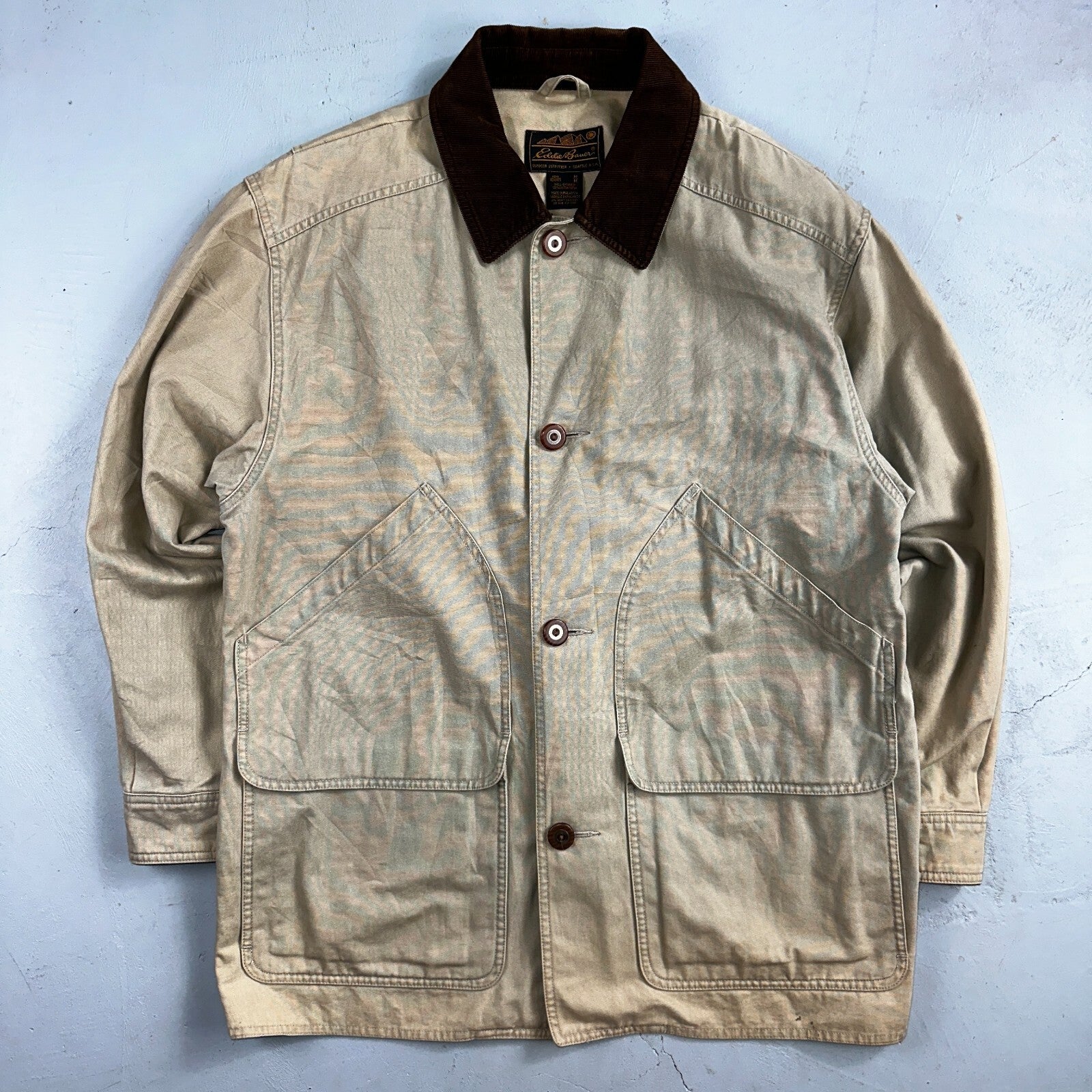 Eddie Bauer Jacket Mens M Tan Brown Chore Barn Field Coat Canvas Outdoor VTG