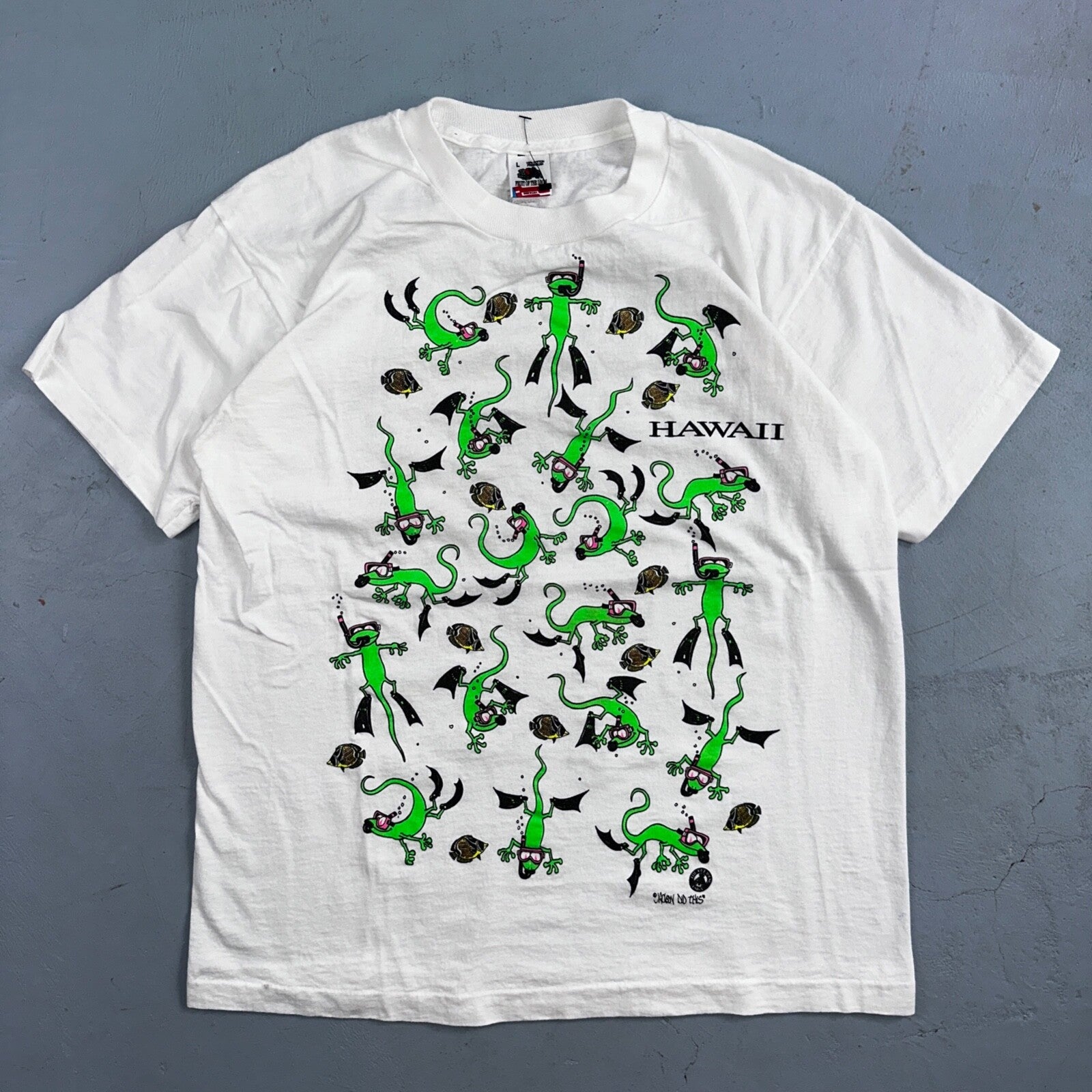 Hawaii Lizards Snorkling 90s VTG T Shirt FOTL Single Stitch Fish Gecko Cute