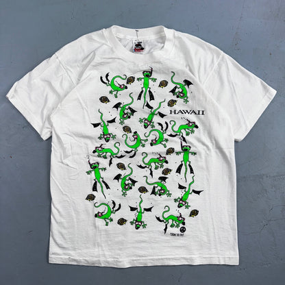 Hawaii Lizards Snorkling 90s VTG T Shirt FOTL Single Stitch Fish Gecko Cute