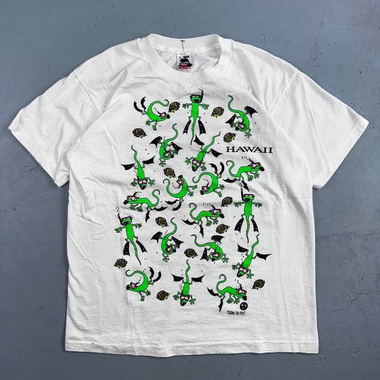 Hawaii Lizards Snorkling 90s VTG T Shirt FOTL Single Stitch Fish Gecko Cute