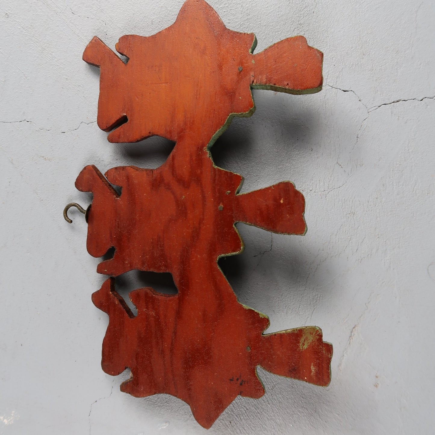 Vintage Three Little Pigs Wood Cutouts Hand Painted Wall Plaques Tie Hanger Hook