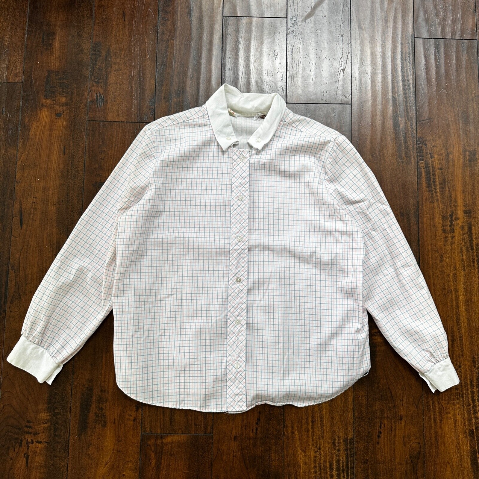 VTG 70s women's White Plaid Flannel Shirt Grunge Punk 40 Checkered jane hunt