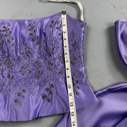 Zum Zum By Niki Livas Women's Purple Crop Skirt Beading Maxi Dress 5-6 USA Prom