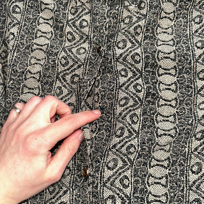 Hawaiian Regular Fit Shirt Men L Gray Geometric Tribal Button Up 80s VTG