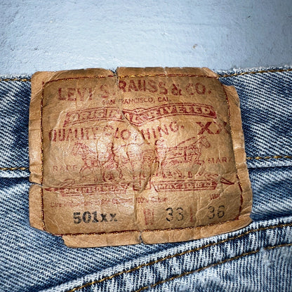 Levis 501 Vintage 90s Mexico Straight Leg Jeans Blue Light Wash 33x36 Act 31x31