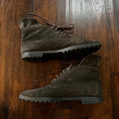 Brown Lace Leather Ankle Boots 8.5 Bootie Bettye Muller Hi Block Heel