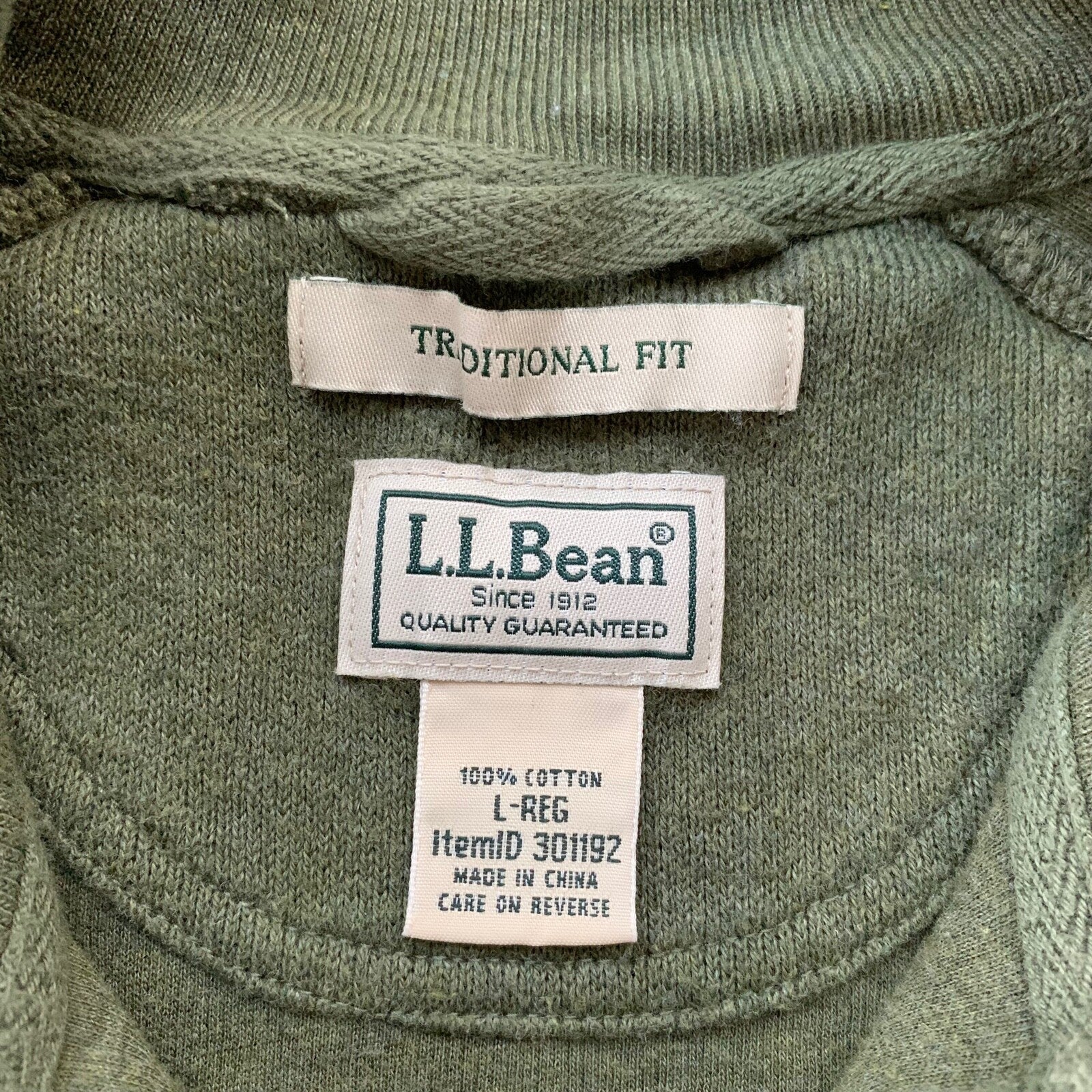 LL Bean Quarter Zip Pullover Fleece Sweater Mens L Green VTG 90s Style Basic