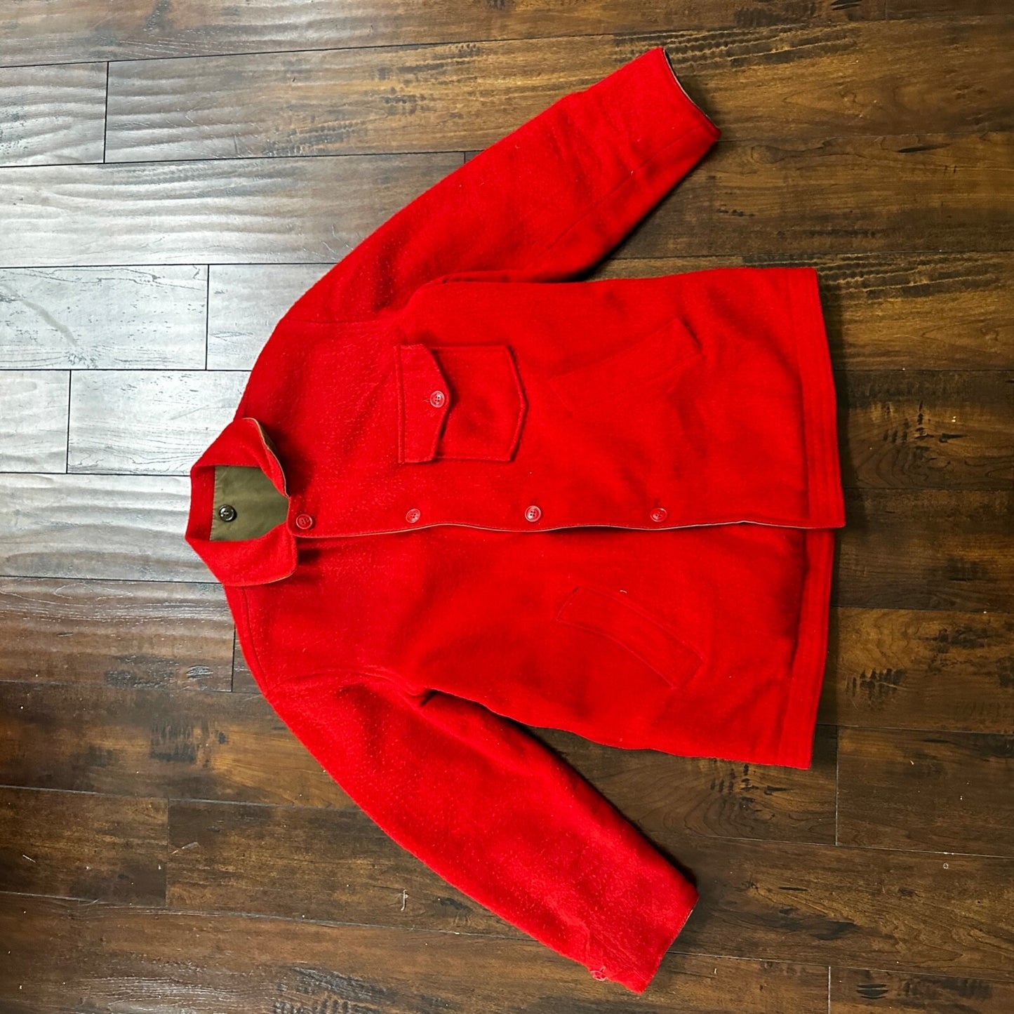 VTG 40s 50s Wool Western Coat Jacket Rockabilly Red Military Green WWII RARE