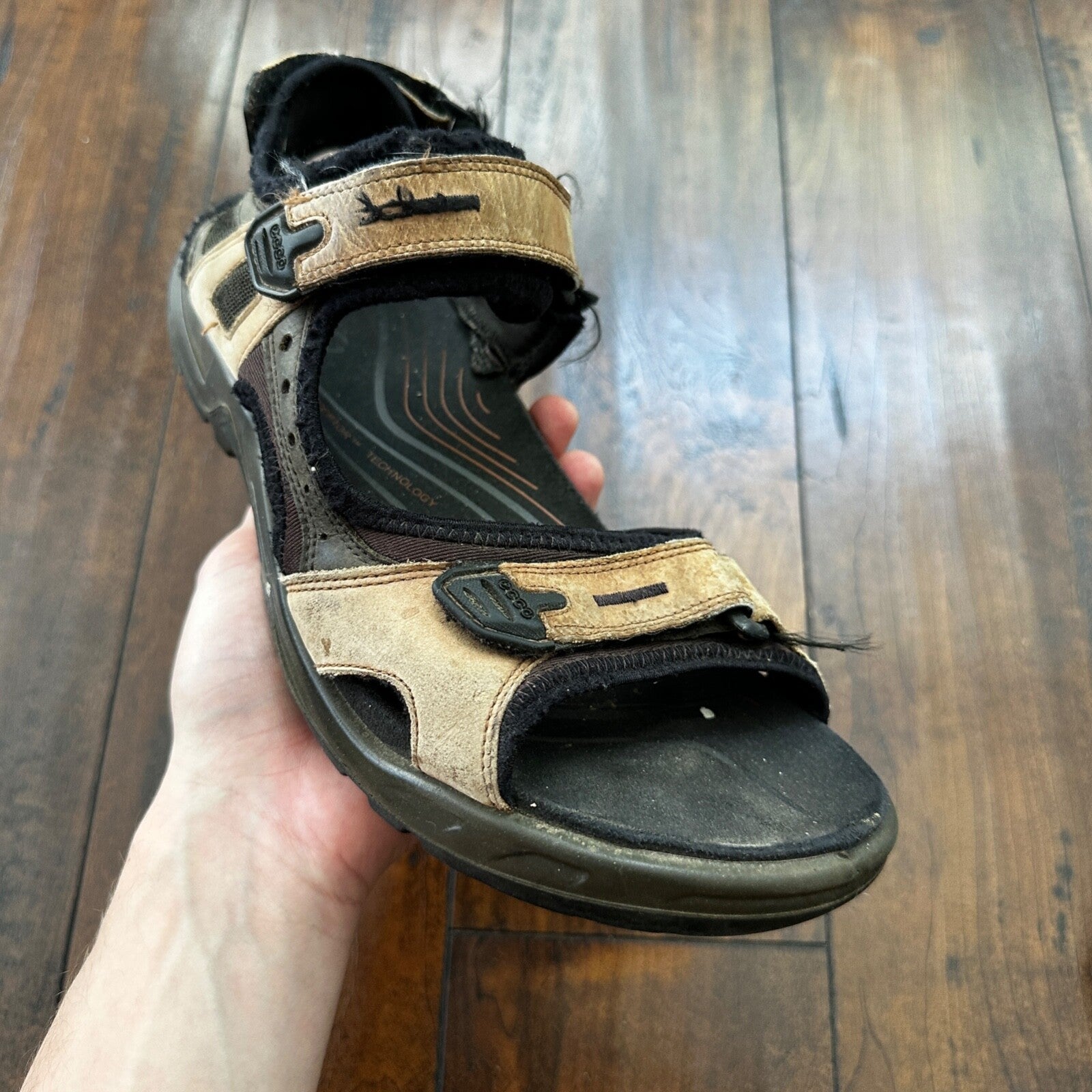 ECCO Yukatan Receptor Brown Leather Sport Sandal Shoes Mens EU 44