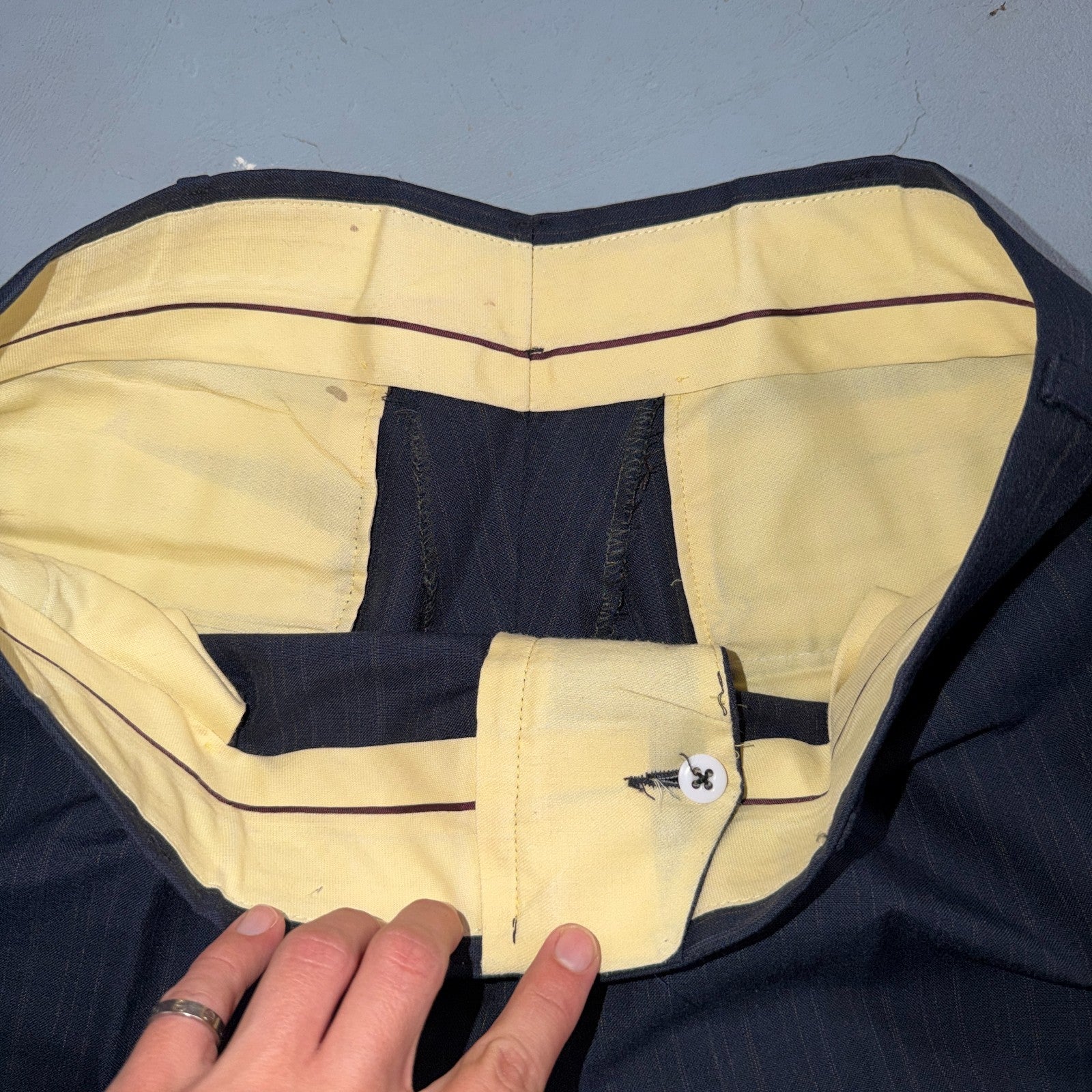 VTG Mens 2 PC Suit 42 Jacket Coat Pants Blue Striped USA Golden Lancer 80s Wool