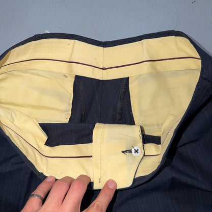 VTG Mens 2 PC Suit 42 Jacket Coat Pants Blue Striped USA Golden Lancer 80s Wool