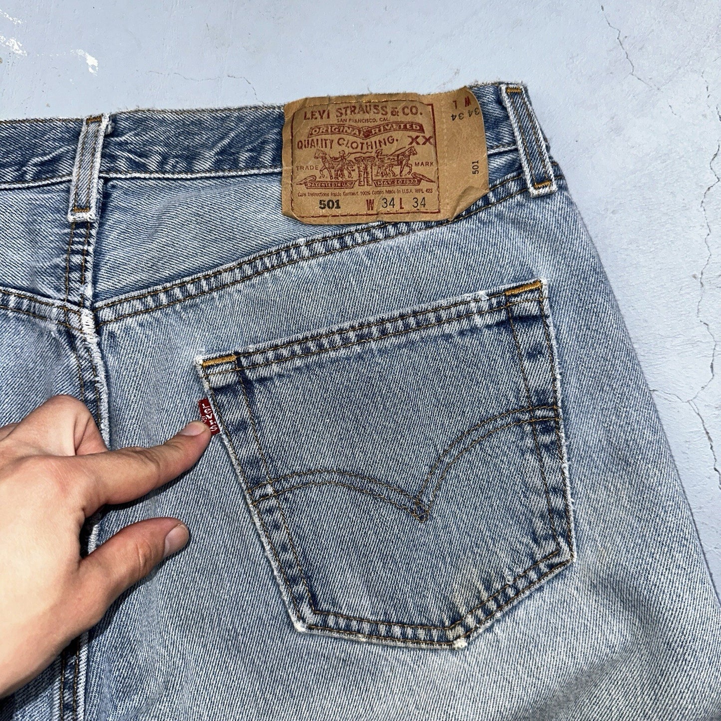 Levis 501 Vintage 90s USA XX Straight Leg Jeans 34x34 Light Wash Act 31x32