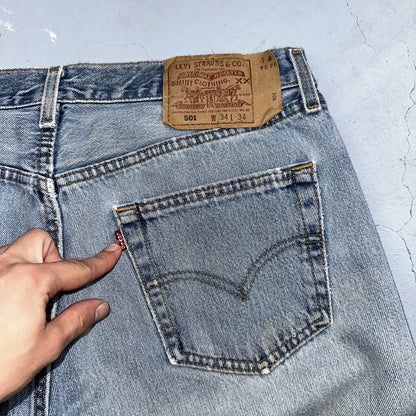 Levis 501 Vintage 90s USA XX Straight Leg Jeans 34x34 Light Wash Act 31x32