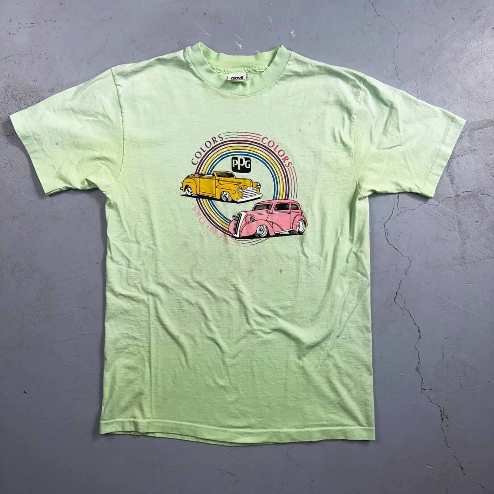 Cars Muscle Classic Engine VTG T Shirt USA Anvil Green Colors PPG Single Stitch