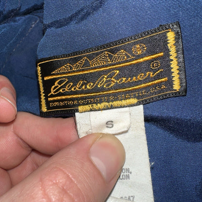 Eddie Bauer VTG Hooded Barn Jacket S Blue Cotton Chore Coat Track Hiking 90s