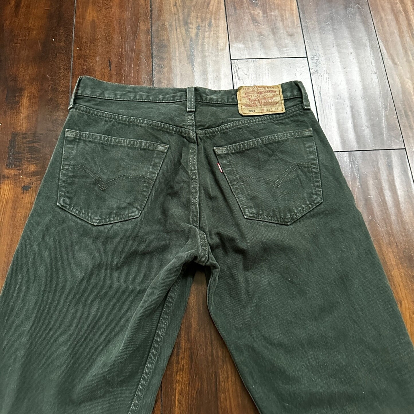 VTG 90s Levis 501 Button Fly 33x34 USA Tag Jeans Straight Green XX Act 30x33