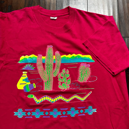 Cactus Pink FOTL 90s Vintage T Shirt Single Stitch Snake Arizona Travel USA Rap