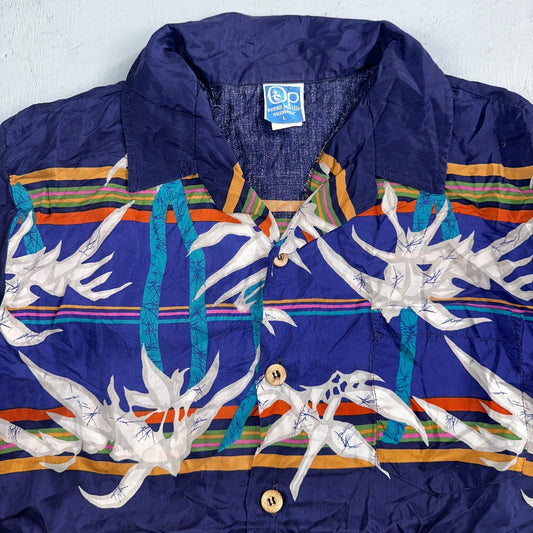 OP Ocean Pacific Sunwear Men's M Aloha Shirt Button-Up Floral Blue 70s 1970s