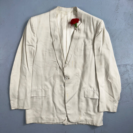 VTG Mens Suit 42 Jacket Coat 1970s Rockabilly 60s 70s USA White Thin Cream Rose