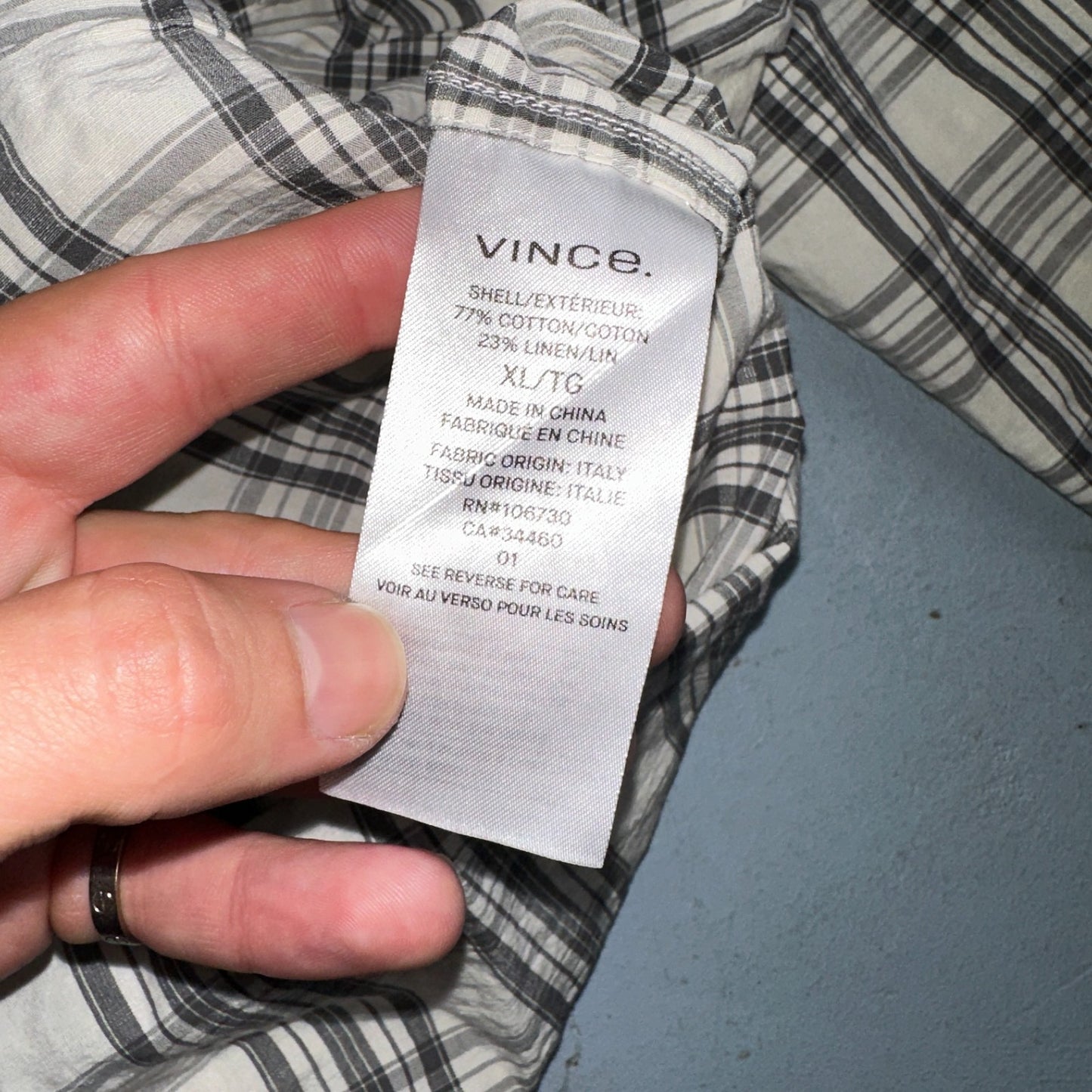 Vince Men’s Sz XL Plaid Sport Shirt Linen Blend Long Sleeve Button Down