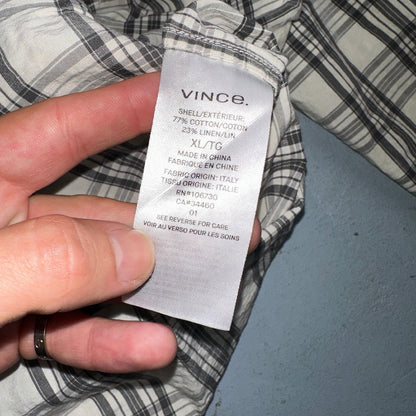 Vince Men’s Sz XL Plaid Sport Shirt Linen Blend Long Sleeve Button Down