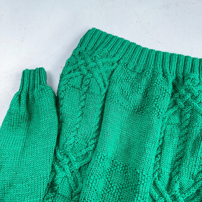 Vtg 80s Chunky Cable Knit Sweater Emerald Green Size Large Fisherman Core Yacht
