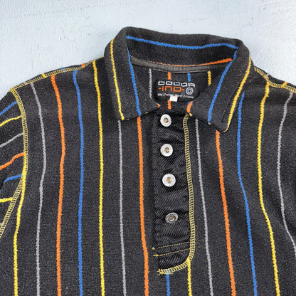 Vintage Cocoa Indo Italy Knit Polo Shirt Small Black Striped Long Sleeve 90s Y2K