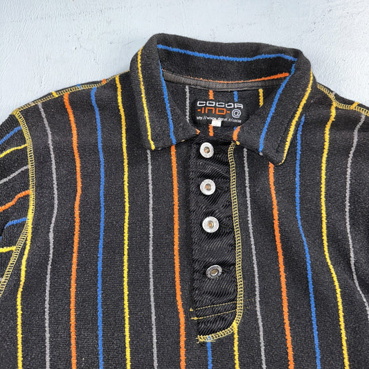 Vintage Cocoa Indo Italy Knit Polo Shirt Small Black Striped Long Sleeve 90s Y2K