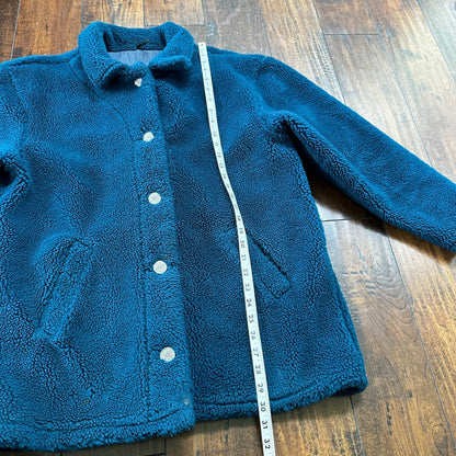 Vintage LL Bean Made In USA Womens Button Up Fuzzy Fleece Blue Jacket Med