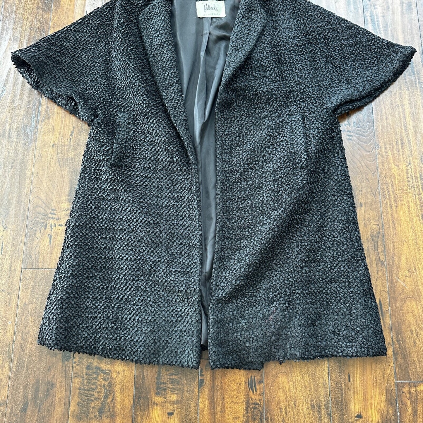 VTG 1960s Bullock’s Womens Shrug Coat Jacket Cute Fall Poly Black Rockabilly 60s