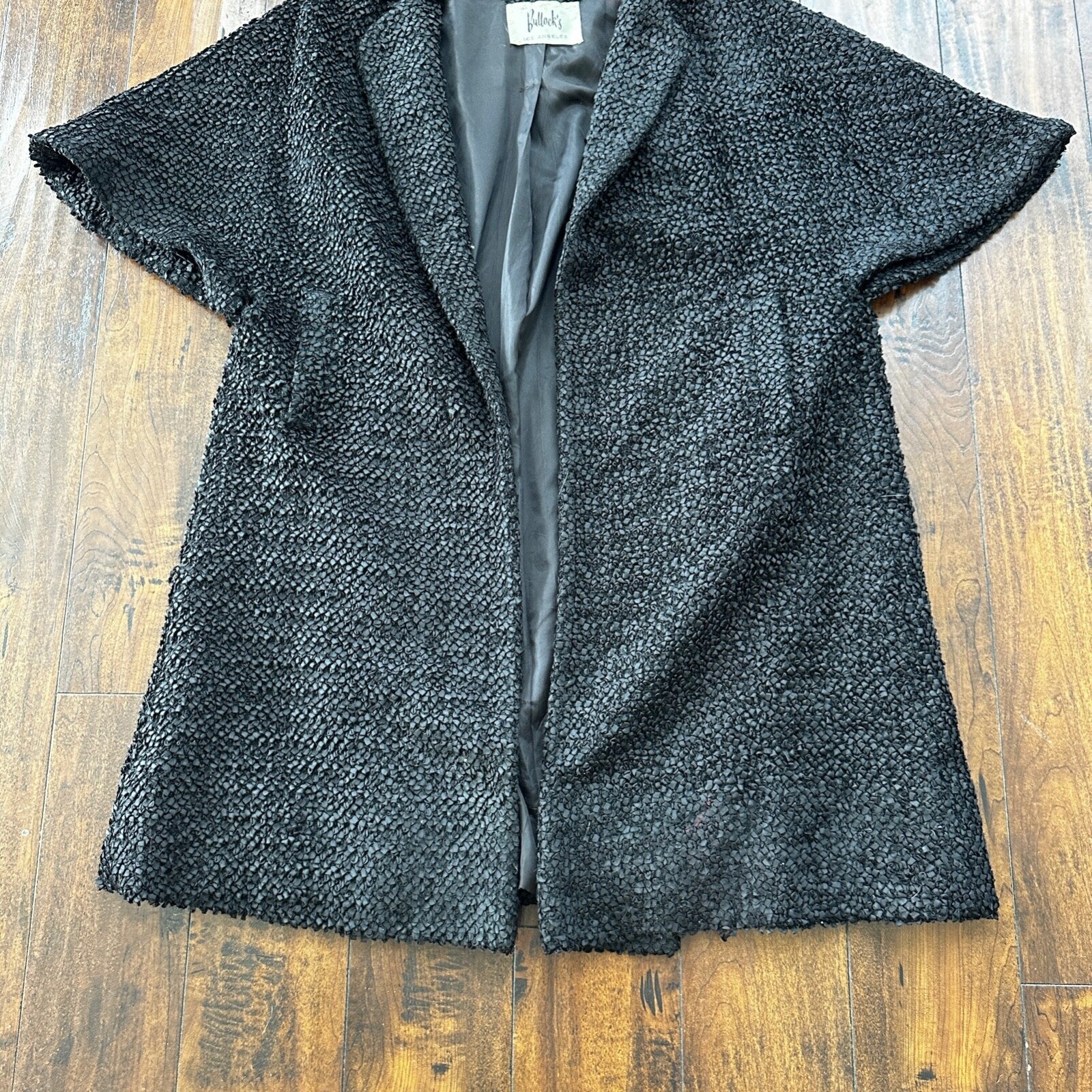 VTG 1960s Bullock’s Womens Shrug Coat Jacket Cute Fall Poly Black Rockabilly 60s