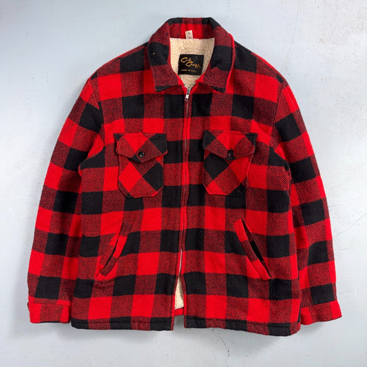 Vtg 80s CAL CRAFT USA Men’s L Red Black Buffalo Plaid Wool Sherpa Hunting Jacket