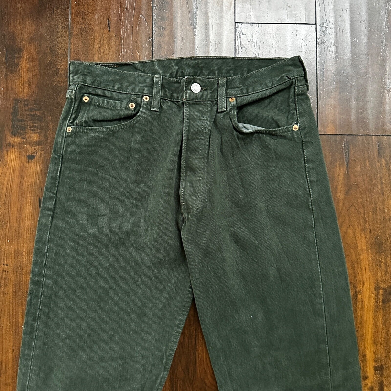 VTG 90s Levis 501 Button Fly 33x34 USA Tag Jeans Straight Green XX Act 30x33